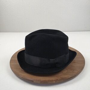 Vintage 50-60s Stetson Hat Fedora Fitted Mens 7 3/8 Black Fur Felt Royal De Luxe